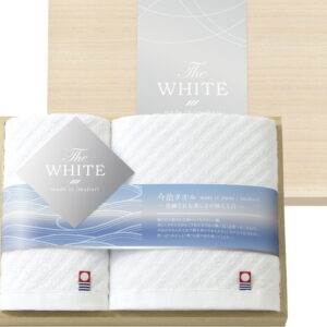 【ラッピング無料】国産 今治 ザ ホワイト 日本製 スリムバスタオル & フェイスタオル(木箱入) 65525 綿100% 日本製