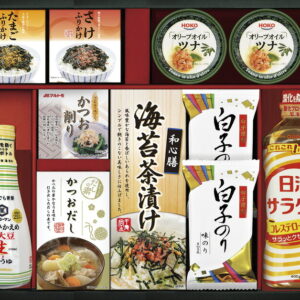 【ラッピング無料】キッコーマン 塩分ひかえめ 生しょうゆ詰合せギフト OR-50 宝幸 オリーブオイルツナ 白子 のり味のり 日清 サラダ油 海苔茶漬け かね七 かつおだし 丸美屋 ふりかけ マルトモ かつおパック