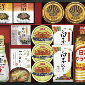 【ラッピング無料】キッコーマン塩分ひかえめ 生しょうゆ詰合せギフト OR-100 ニッスイ 紅ずわいがにほぐし身 宝幸 貝柱水煮ほぐし身 白子のり 味のり 日清 サラダ油 かね七 かつおだし 丸美屋 ふりかけ マルトモ かつおパック