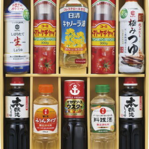 【ラッピング無料】キッコーマン & 調味料バラエティセット KSM-70 サンビシ本醸造しょうゆ コーミトマトケチャップ特級 イカリソースウスター 生しょうゆ つゆ 日の出 日清キャノーラ油