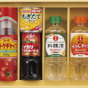 【ラッピング無料】コーンで健康調味料セット KOM-40 ホテイライトツナフレーク サンビシ本醸造しょうゆ 日の出 料理酒 みりんタイプ コーミトマトケチャップ特級 イカリテーブルウスターソース いなばもぎたてコーン