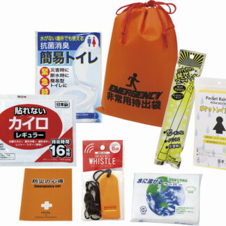 【ラッピング無料】コンパクト防災セット CC-10 収納巾着袋 防災の心得 ホイッスル カイロ レインコート 抗菌消臭トイレ 発光スティック 水に流せるペーパー