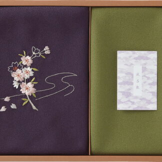 【ラッピング無料】国産 草花の遊び 刺繍入り二巾風呂敷 ＆ 金封包み 紫 250-14B 日本製