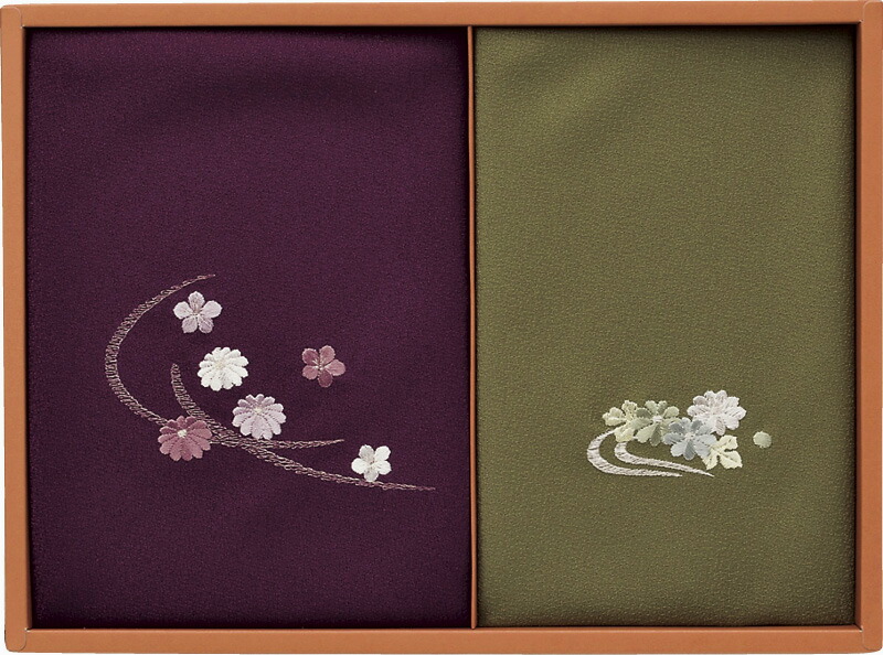 【ラッピング無料】国産 洛北 刺繍入り二巾風呂敷 ＆ 金封包み 紫/利久 250-50B 日本製