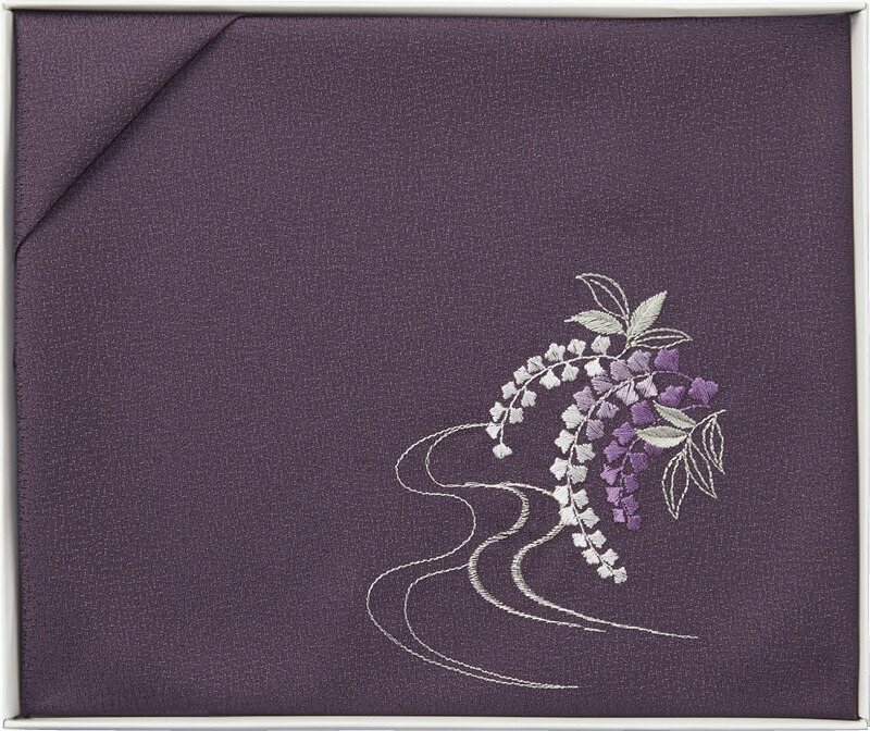 【ラッピング無料】国産 洛北 刺繍入り二巾風呂敷 紫 H031b 日本製