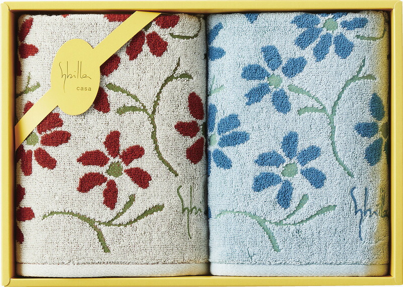 【ラッピング無料】シビラ エンラサーダ２ フェイスタオル 2P ベージュ/ブルー 94085 綿100%