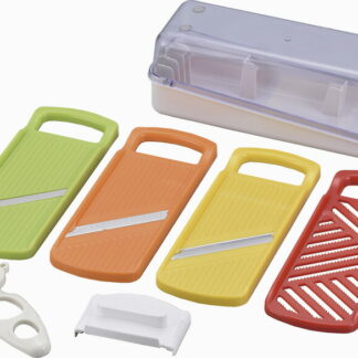 【ラッピング無料】国産 ビタミンアイランド マルチ スライサー ＆ ピーラーセット ME-7288 日本製 千切り つま切り おろし 三徳ピーラー 安全ホルダー 収納ケース 容器