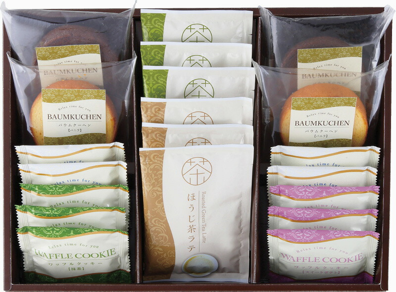 【ラッピング無料】トレジャーボックス BLWH-E ワッフルクッキー ワッフルクッキー 抹茶ラテ ほうじ茶ラテ バームクーヘン