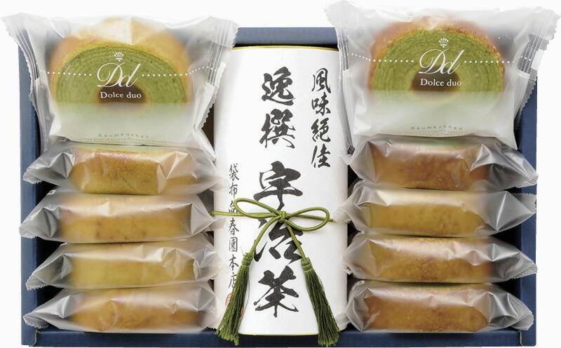 【ラッピング無料】袋布向春園本店 こだわり 日本茶こだわりセット 「雅 」 SBT-06 抹茶バウムクーヘン 宇治煎茶