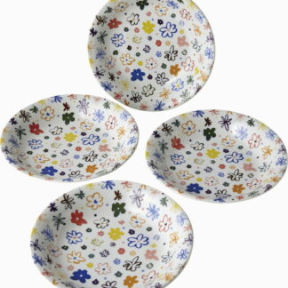 【ラッピング無料】国産 ステッチフラワーカレー 4P T-5623 日本製 皿 プレート