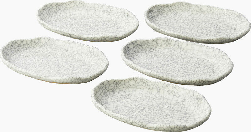 【ラッピング無料】国産 瀬戸焼 墨貫入楕円皿5客揃 2201 日本製 プレート