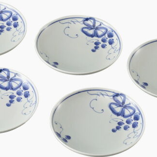 【ラッピング無料】国産 波佐見焼 古染青磁ぶどう絵 デザート ＆ ケーキ皿5枚揃 009-470 日本製 プレート