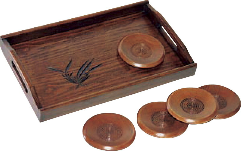 【ラッピング無料】木製 蘭彫長手盆･茶托揃 2677 レビュー