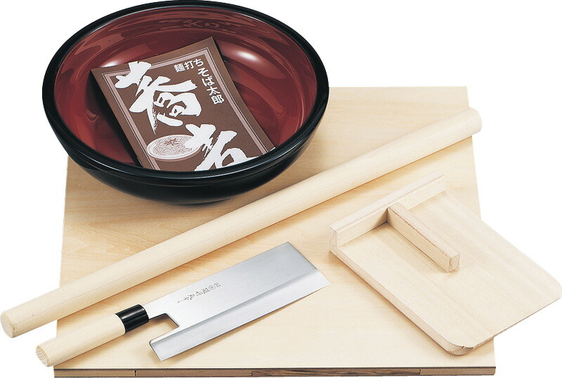 【ラッピング無料】国産 45cm そば打ちセット 包丁付 16881 日本製 そば切り包丁 のし板 こま板 めん棒 こね鉢