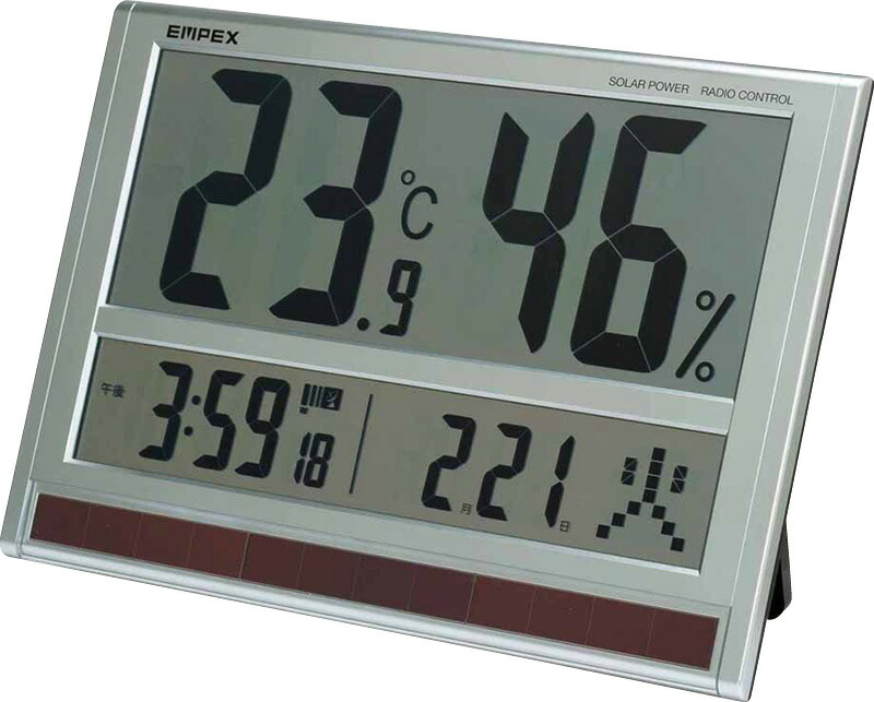 【ラッピング無料】エンペックス ジャンボソーラー 温湿度計 TD-8170 置き時計