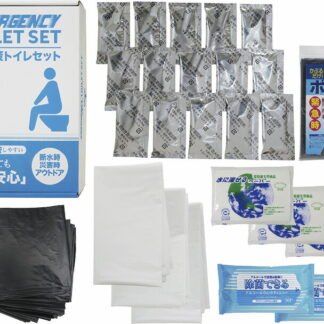 【ラッピング無料】災害対策トイレセット15回分 MT-30R 抗菌剤入凝固剤 排便処理袋 収納外袋 水に流せるペーパー 除菌アルコールウェットティッシュ トイレポンチョ