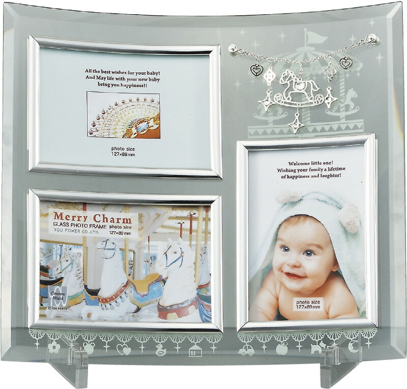 【ラッピング無料】メリーチャーム ガラスフォトフレーム 3Ｗ GF-03591 絵画 フラワー アート