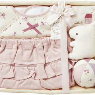 【ラッピング無料】国産 ルル ララバイパンツセット 5952-0500 日本製 スタイセット レーススタイ フリルパンツ ボール マスコット 授乳スタイ 竹籠