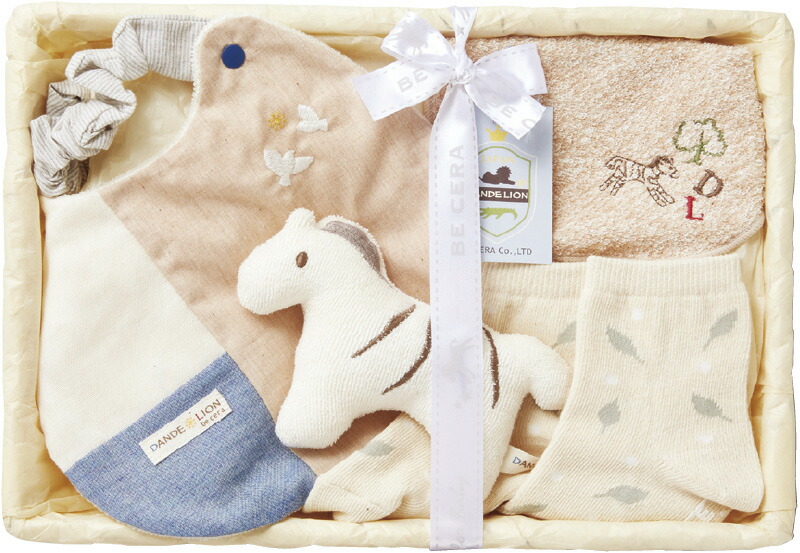 【ラッピング無料】国産 ダンデライオンおでかけセット 6944-0350 日本製 スタイセット パッチワークスタイ 授乳スタイ ガラガラ リーフソックス 竹籠