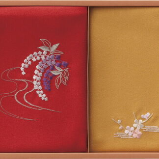 【ラッピング無料】国産 洛北 刺繍入り二巾風呂敷 ＆ 刺繍入り金封包み 赤 H018A 日本製