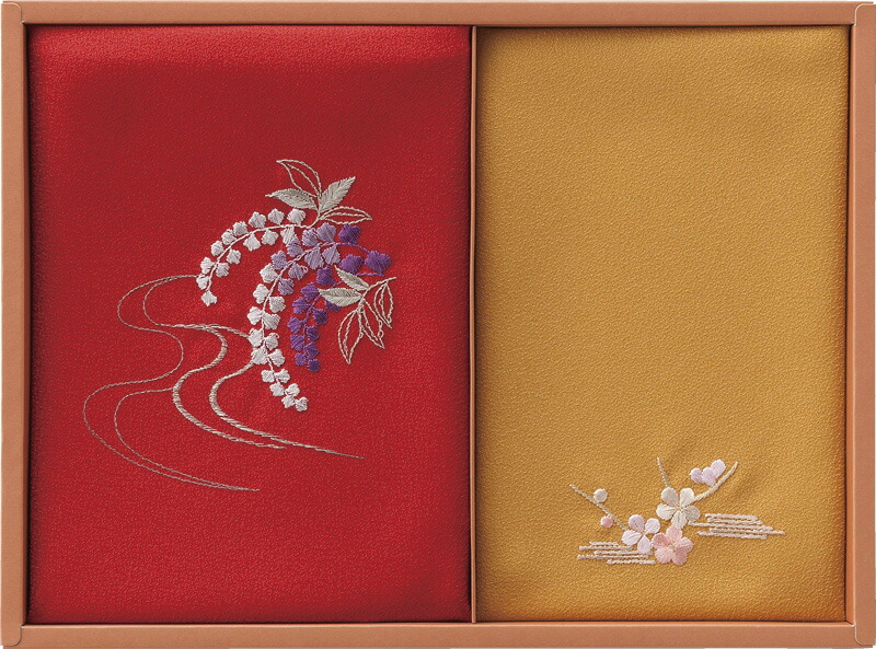 【ラッピング無料】国産 洛北 刺繍入り二巾風呂敷 ＆ 刺繍入り金封包み 赤 H018A 日本製