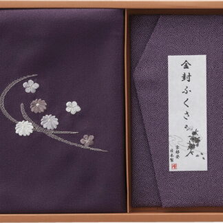 【ラッピング無料】国産 洛北 刺繍入り二巾風呂敷 ＆ 金封ふくさ 紫 H023B 日本製
