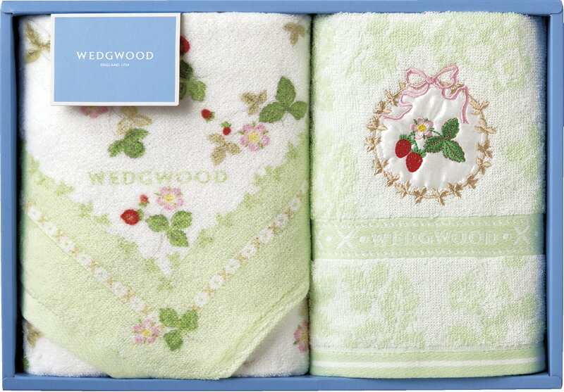 【ラッピング無料】国産 ウェッジウッド ワイルドストロベリー フェイスタオル 2P グリーン TT88200601G 綿100% 日本製