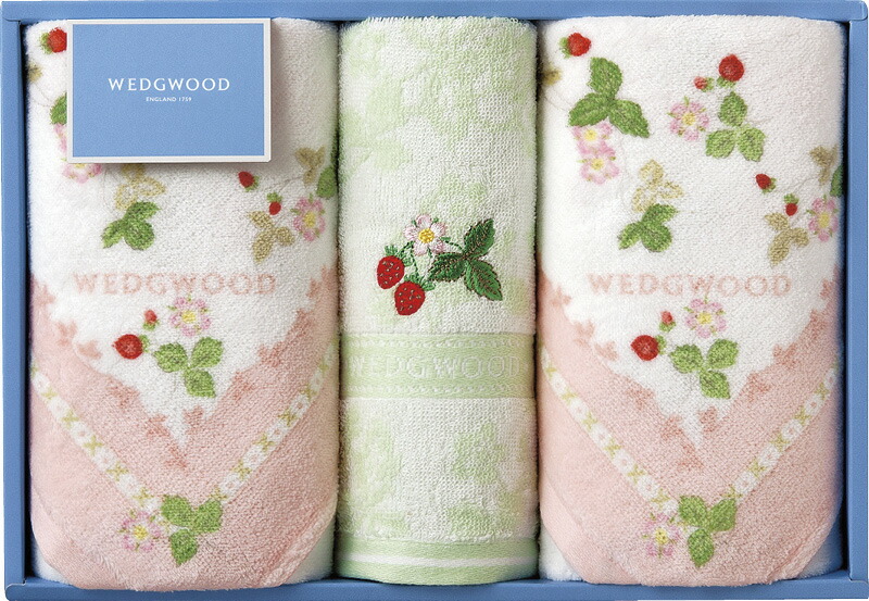 【ラッピング無料】国産 ウェッジウッド ワイルドストロベリー フェイスタオル 2P ＆ ウォッシュタオル ピンク TT88250601P 綿100% 日本製