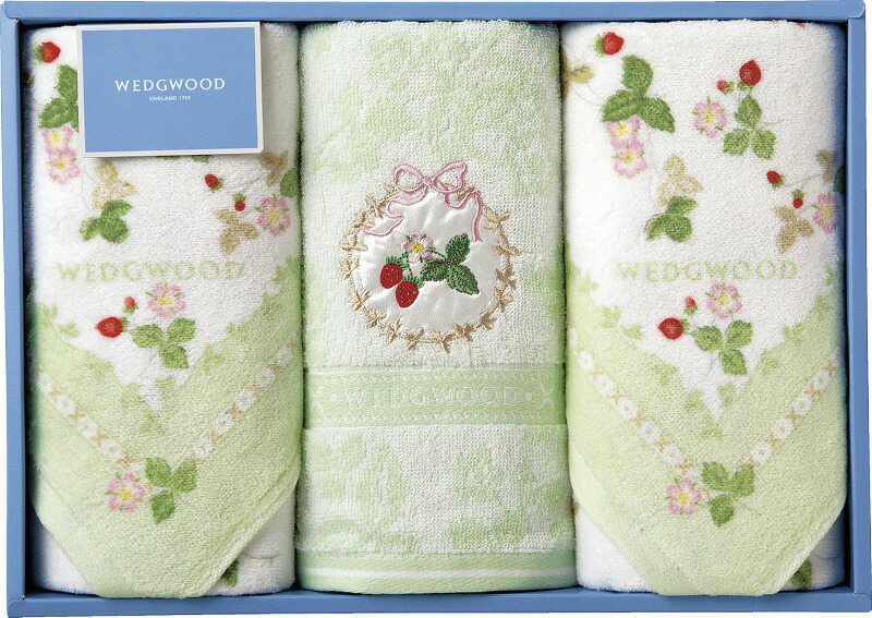 【ラッピング無料】国産 ウェッジウッド ワイルドストロベリー フェイスタオル 3P グリーン TT88300601G 綿100% 日本製