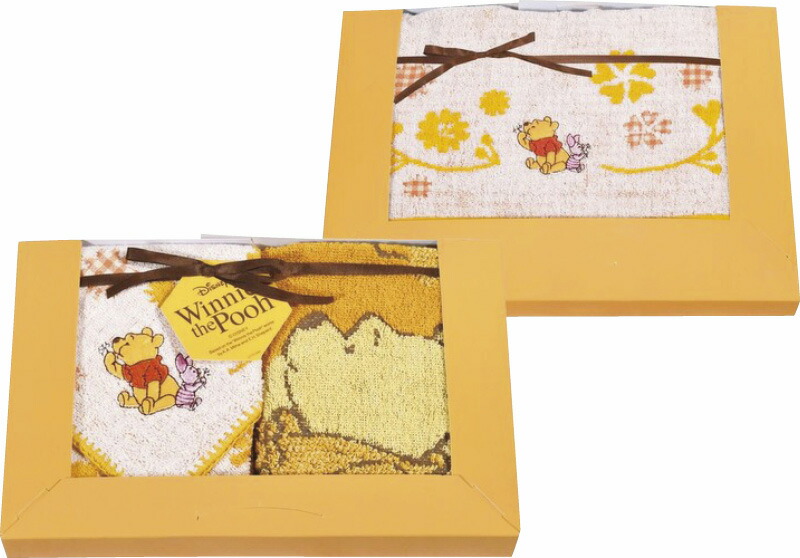 【ラッピング無料】くまのプーさん ハニープランタン フェイスタオル ＆ ウォッシュタオル 2P DP-3828 綿100%