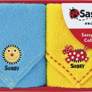 【ラッピング無料】サッシー ミニタオル 2P ブルー ＆ イエロー SA-7082 綿100%