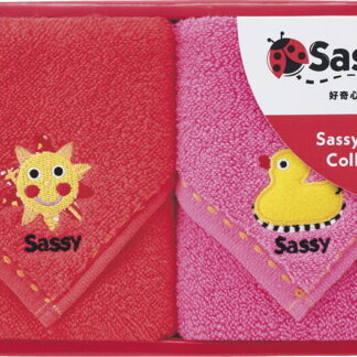 【ラッピング無料】サッシー ミニタオル 2P レッド ＆ ピンク SA-7081 綿100%