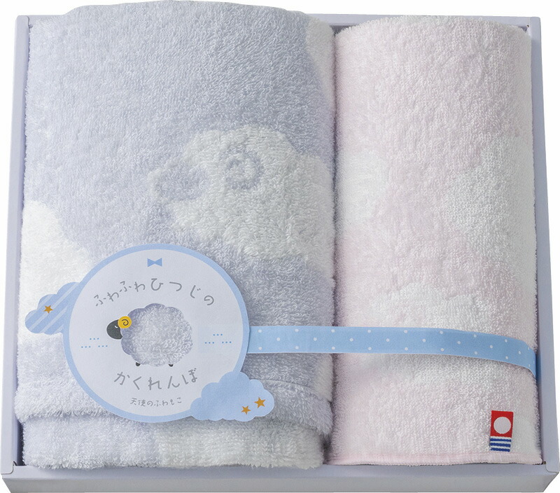 【ラッピング無料】国産 天使のふわもこ ふわふわひつじのかくれんぼ フェイスタオル ＆ タオルハンカチ FH-515 綿100% 日本製