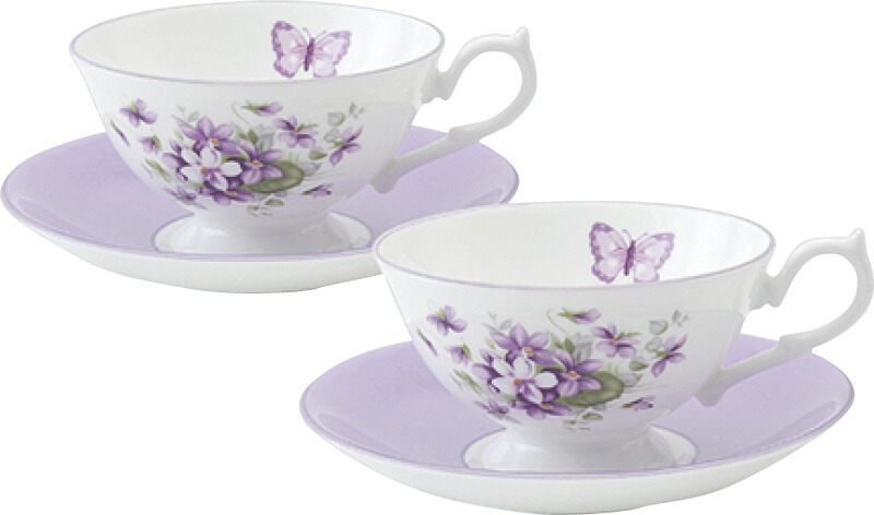 【ラッピング無料】エインズレイ イングリッシュバイオレット ペア ティーカップ ＆ ソーサー ENVI00008-2C