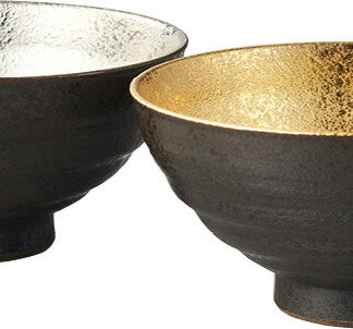 【ラッピング無料】国産 波佐見焼 黄金 ＆ プラチナ ライスボールFペア 001-774 日本製 ご飯茶碗