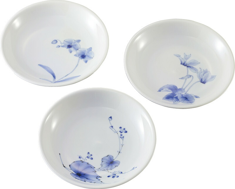 【ラッピング無料】国産 香蘭社 染付三花 パスタ皿3枚揃 9085-3JP 日本製 プレート