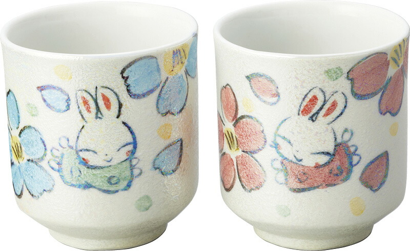 【ラッピング無料】国産 夕立窯 パールうさぎ ペア湯呑 YK682 日本製 湯呑み