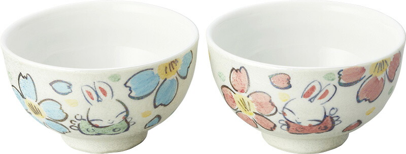 【ラッピング無料】国産 夕立窯 パールうさぎ ペア飯碗 YK681 日本製 ご飯茶碗
