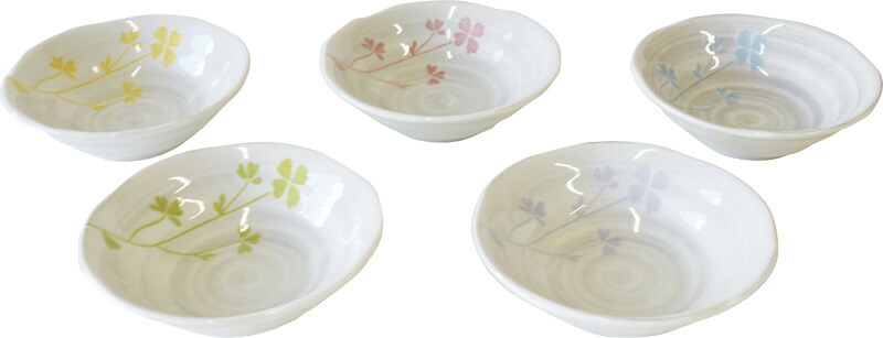 【ラッピング無料】国産 色彩クローバー小鉢5客揃 191155 日本製