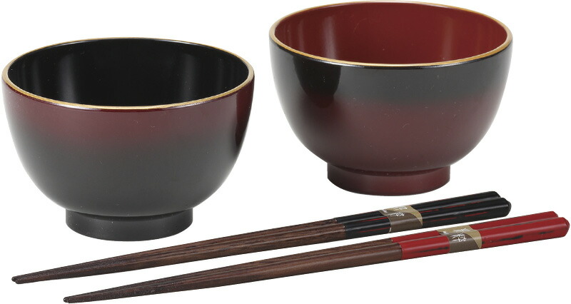 【ラッピング無料】ぼかし塗 汁椀ペア(箸付) 2579 レビュー