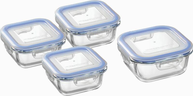 【ラッピング無料】レッシュ 耐熱ガラス容器 4Pセット ME-7397 保存容器 キャニスター