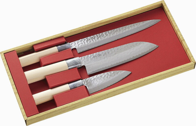 【ラッピング無料】国産 関藤平 鎚起包丁3本組セット(刺身包丁･三徳包丁･小出刃包丁) 32057 日本製