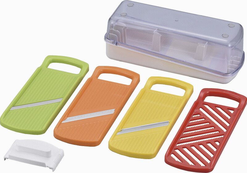 【ラッピング無料】国産 ビタミンアイランド マルチ スライサーセット ME-7287 日本製 千切り つま切り おろし 安全ホルダー 収納ケース 容器