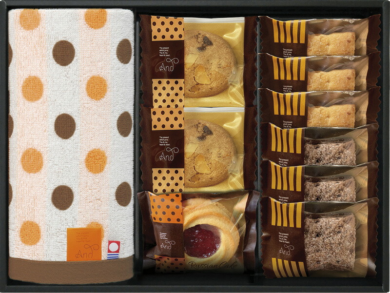 【ラッピング無料】アンドスイーツ ＆ 今治タオル詰合せBOX NAZ-15 スクエアパイ ナッツとチョコのざっくりクッキー ロシアケーキ ウォッシュタオル