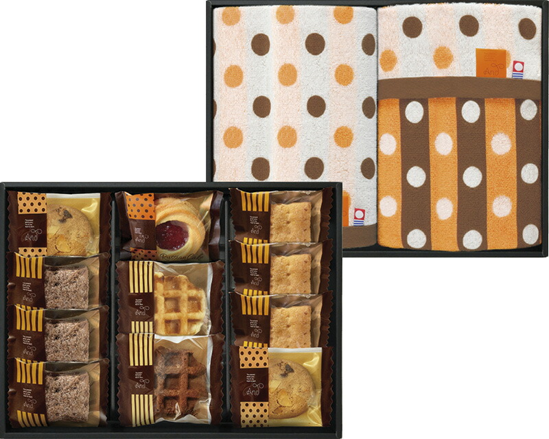 【ラッピング無料】アンドスイーツ ＆ 今治タオル詰合せBOX NAZ-30 スクエアパイ ナッツとチョコのざっくりクッキー ロシアケーキ ワッフル ウォッシュタオル フェイスタオル