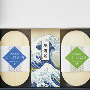 【ラッピング無料】初代田蔵 無洗米松経木わっぱ入りギフトセット WA-25 新潟県産 こしひかり こしいぶき 焼海苔
