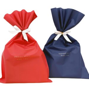 梨地バッグ ネイビー(紺色)/レッド(赤色) + グリッターリボン付きワイヤータイ アイボリー