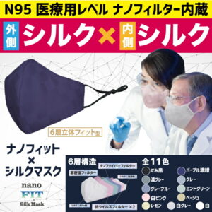 【送料無料】小杉織物 ナノフィットシルクマスク 日本製 N95級 立体 3D型 大人用 S/M/L 白/白グレー/白ピンク/パープル濃紺 眼鏡 曇りにくい 国産 絹 医療用並 美容 レビュー 正規店
