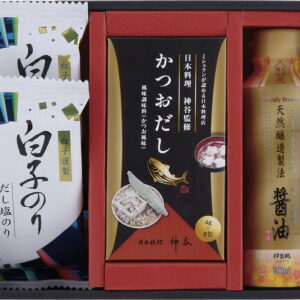 【ラッピング無料】和の調味料詰合せ ZC-AE2 白子味のり だし塩のり 伊賀越天然醸造醤油 かつおだし