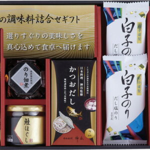 【ラッピング無料】和の調味料詰合せ ZC-CZ2 白子味のり だし塩のり 昭和キャノーラ油 伊賀越天然醸造醤油 のり佃煮瓶詰 鮭ほぐし かつおだし